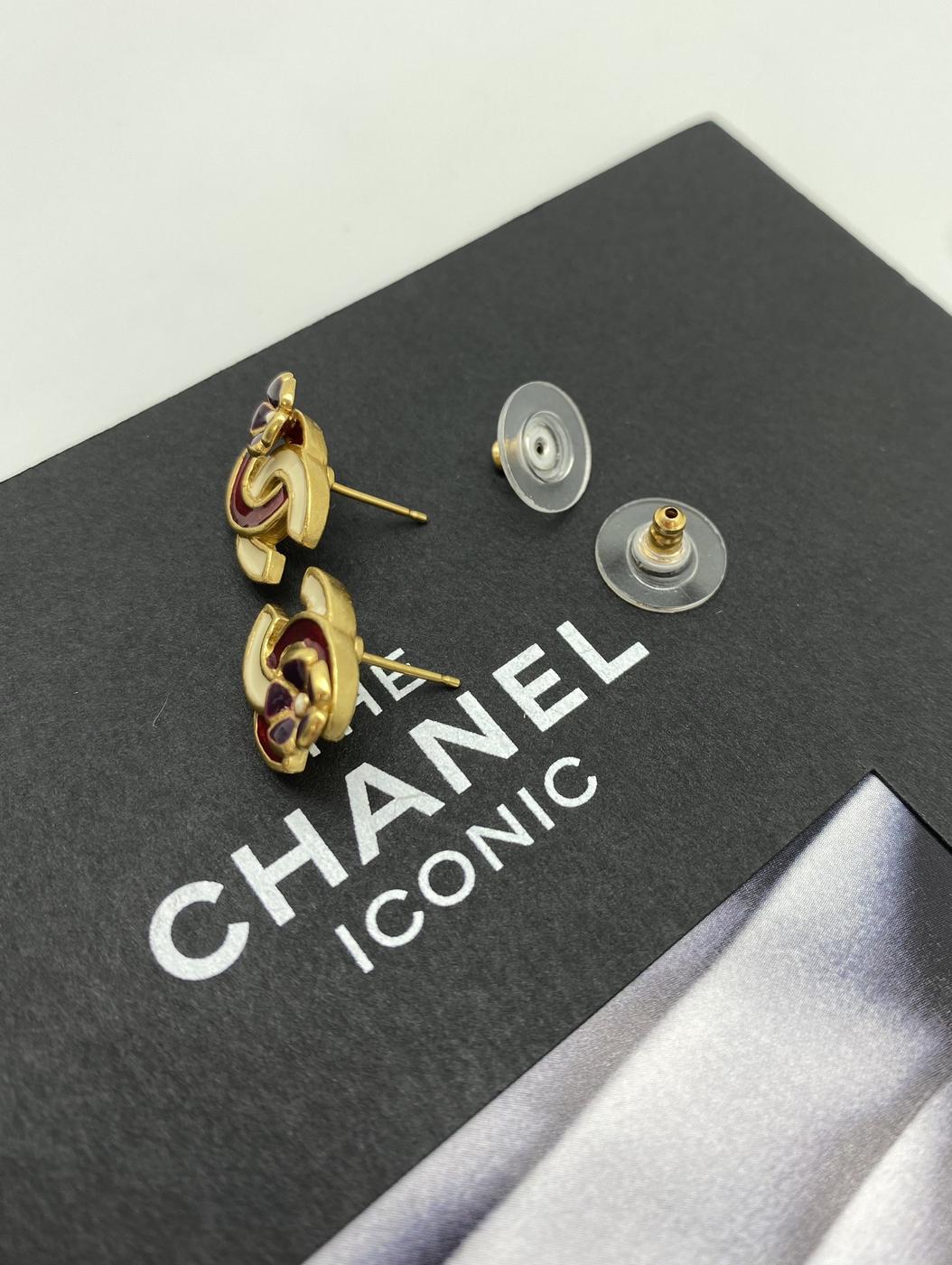 香奈儿 (CHANEL) 耳环（双耳）CC Coco Mark 山茶花金色红色多花米色 参考编号：3548