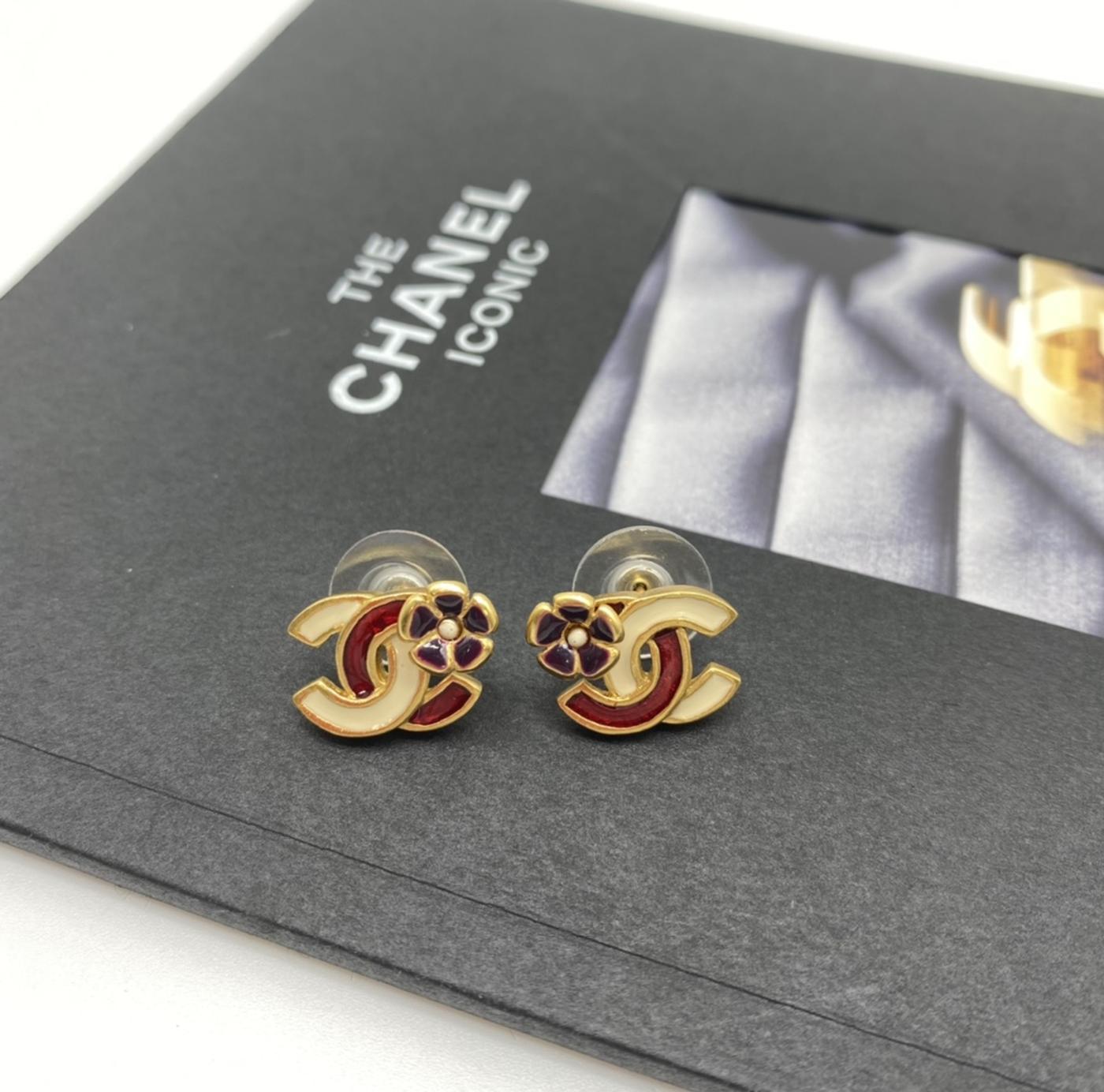 香奈儿 (CHANEL) 耳环（双耳）CC Coco Mark 山茶花金色红色多花米色 参考编号：3548