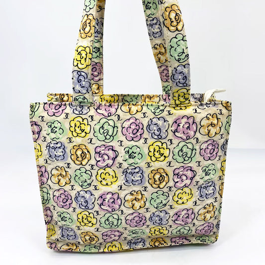 CHANEL シャネル カメリアミニ ハンドバッグ 肩掛け可 カメリア×ココマーク プリント 管理番号：6513