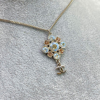 CHANEL Coco Mark Rhinestone Necklace Pendant Flower Rhinestone Necklace Reference Number: 7722