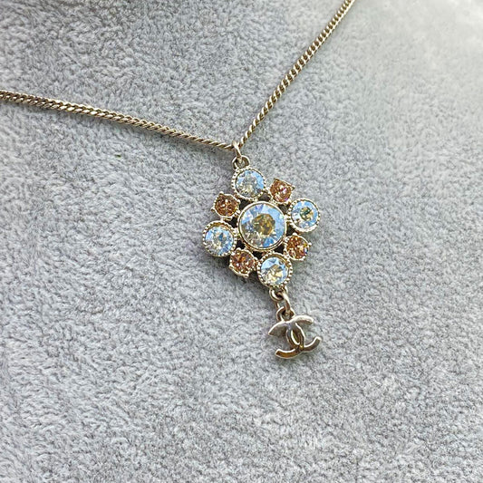 CHANEL シャネル ココマーク ラインストーン ネックレス ペンダント フラワー ラインストーン ネックレス 管理番号：7722