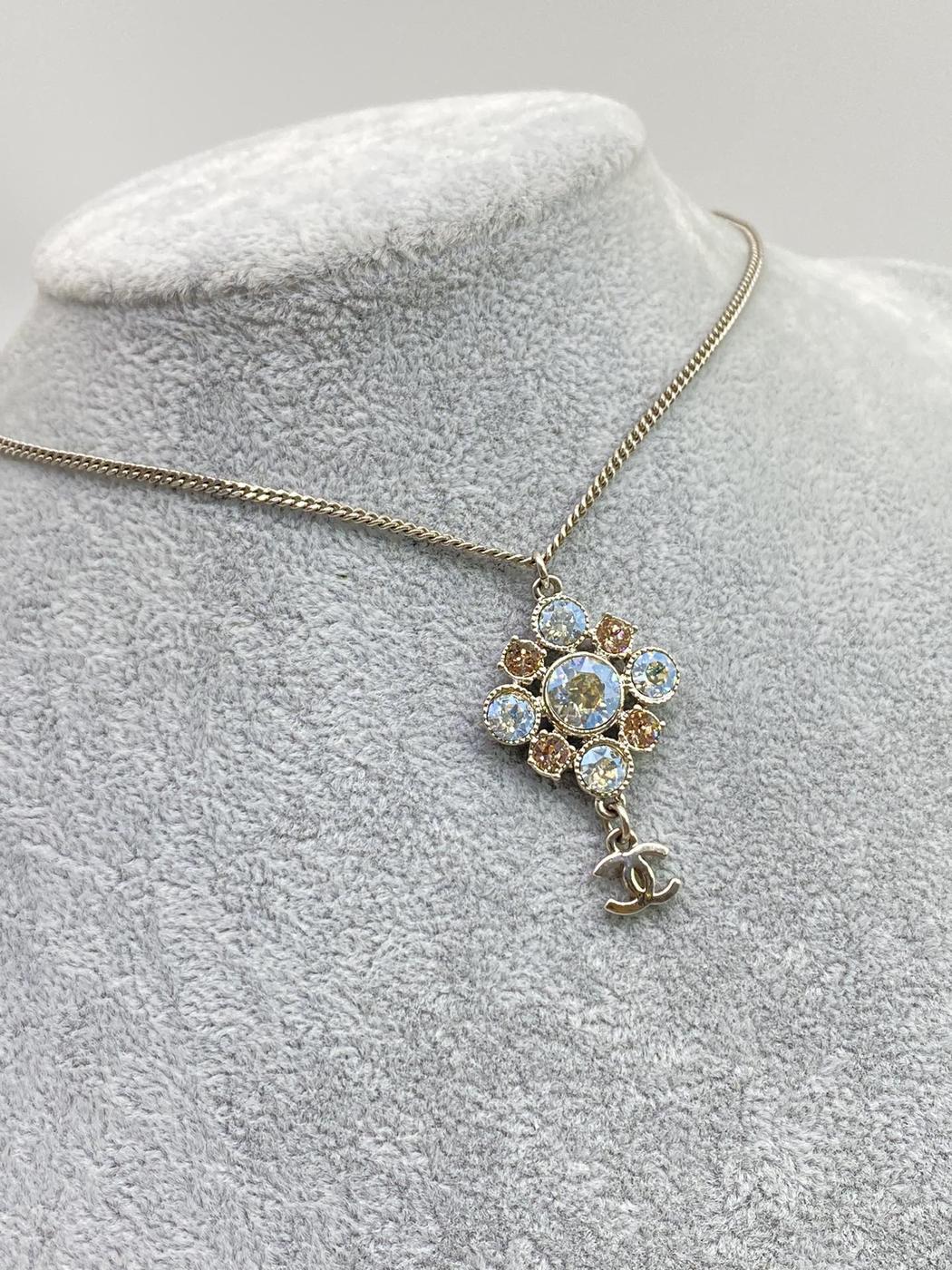 CHANEL Coco Mark Rhinestone Necklace Pendant Flower Rhinestone Necklace Reference Number: 7722