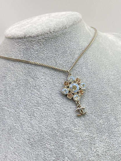 CHANEL Coco Mark Rhinestone Necklace Pendant Flower Rhinestone Necklace Reference Number: 7722