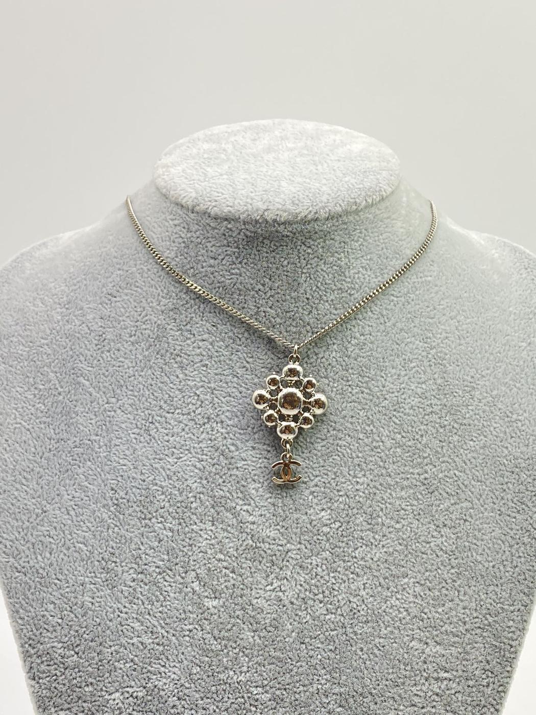 CHANEL Coco Mark Rhinestone Necklace Pendant Flower Rhinestone Necklace Reference Number: 7722