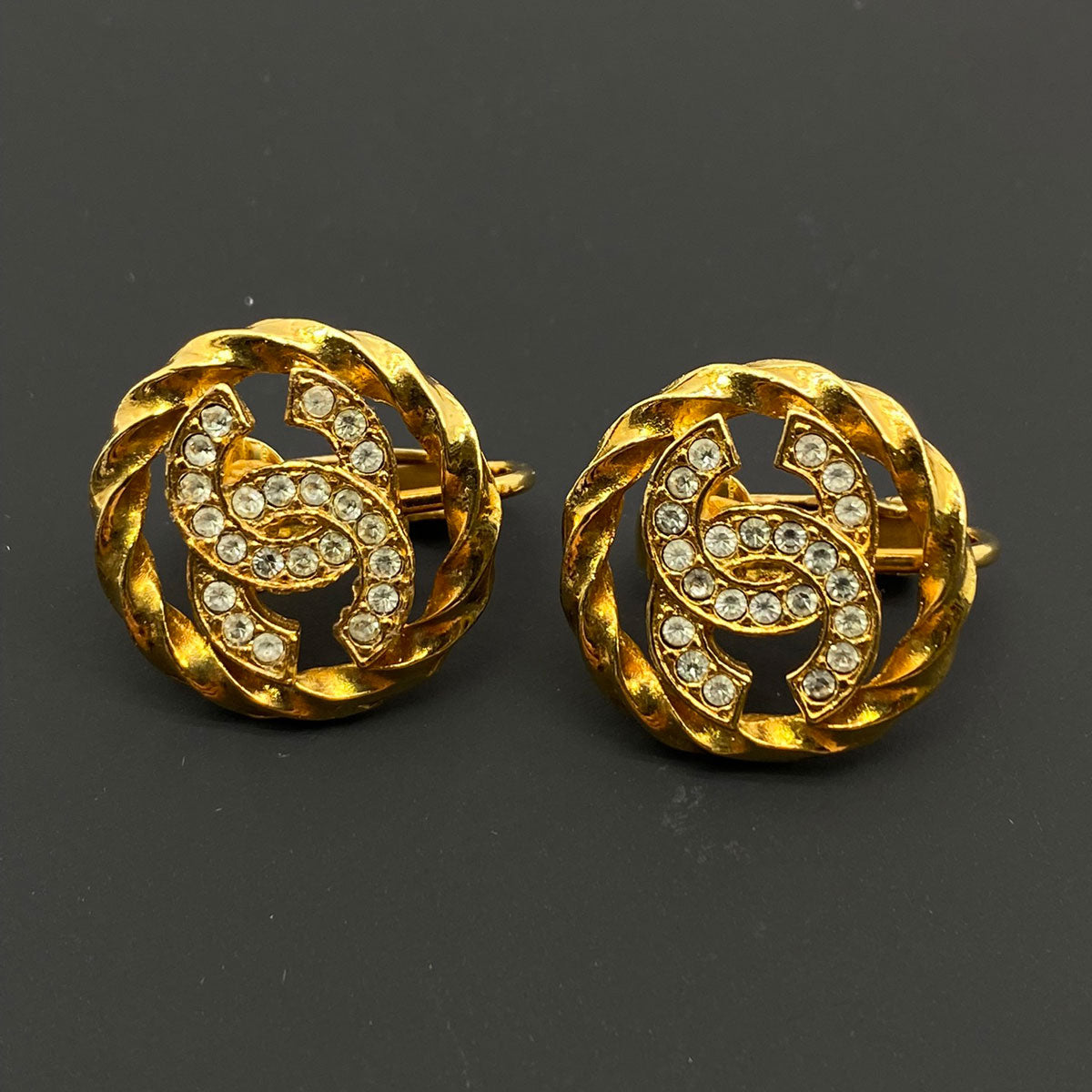 CHANEL シャネル ラインストーン ロゴイヤリング 金 ココマーク ヴィンテージ イヤリング レア 管理番号：7843