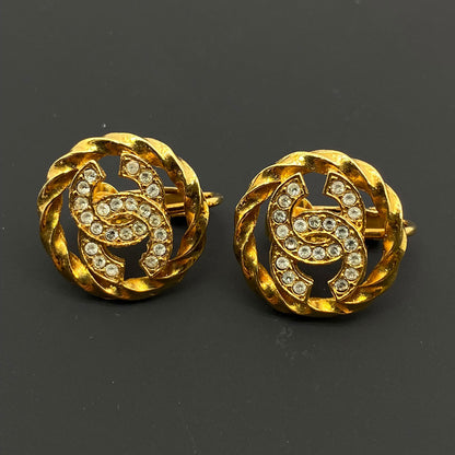 CHANEL シャネル ラインストーン ロゴイヤリング 金 ココマーク ヴィンテージ イヤリング レア 管理番号：7843
