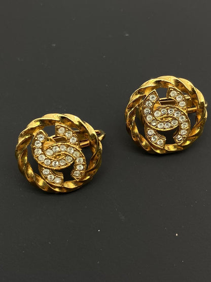CHANEL シャネル ラインストーン ロゴイヤリング 金 ココマーク ヴィンテージ イヤリング レア 管理番号：7843