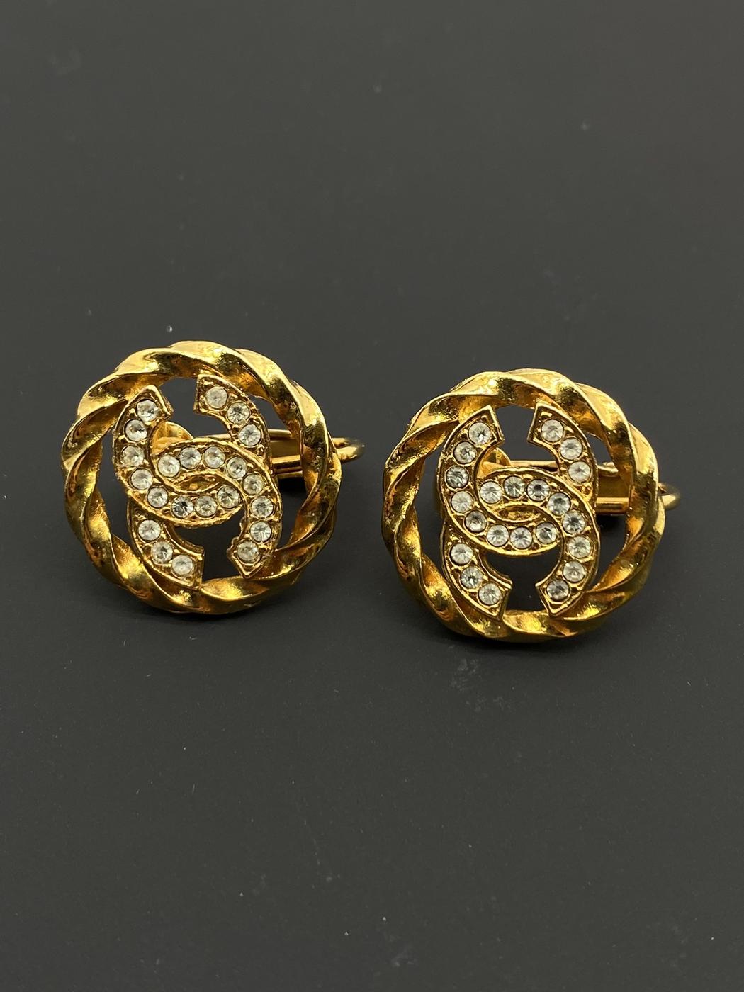 CHANEL シャネル ラインストーン ロゴイヤリング 金 ココマーク ヴィンテージ イヤリング レア 管理番号：7843