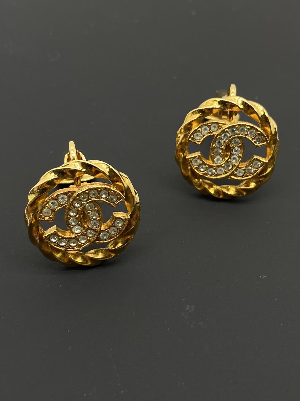 CHANEL シャネル ラインストーン ロゴイヤリング 金 ココマーク ヴィンテージ イヤリング レア 管理番号：7843