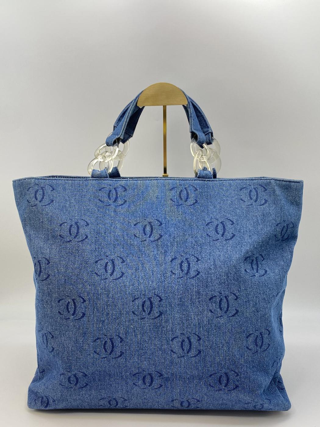 CHANEL Coco Mark Plastic Chain Tote Bag A18091 Denim IDG Monogram