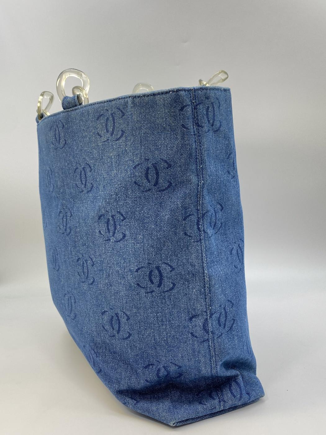 シャネル CHANEL ココマーク プラチェーン トートバッグ A18091 デニム IDG モノグラム 管理番号：8739