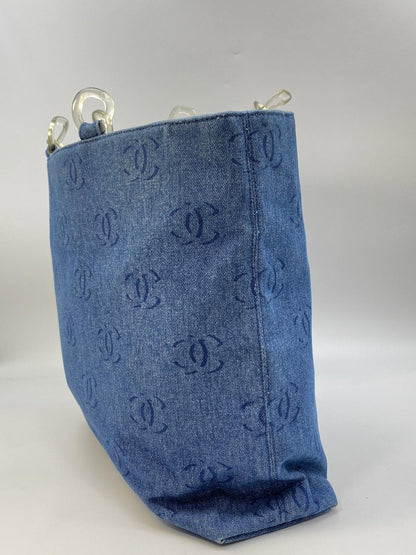 シャネル CHANEL ココマーク プラチェーン トートバッグ A18091 デニム IDG モノグラム 管理番号：8739