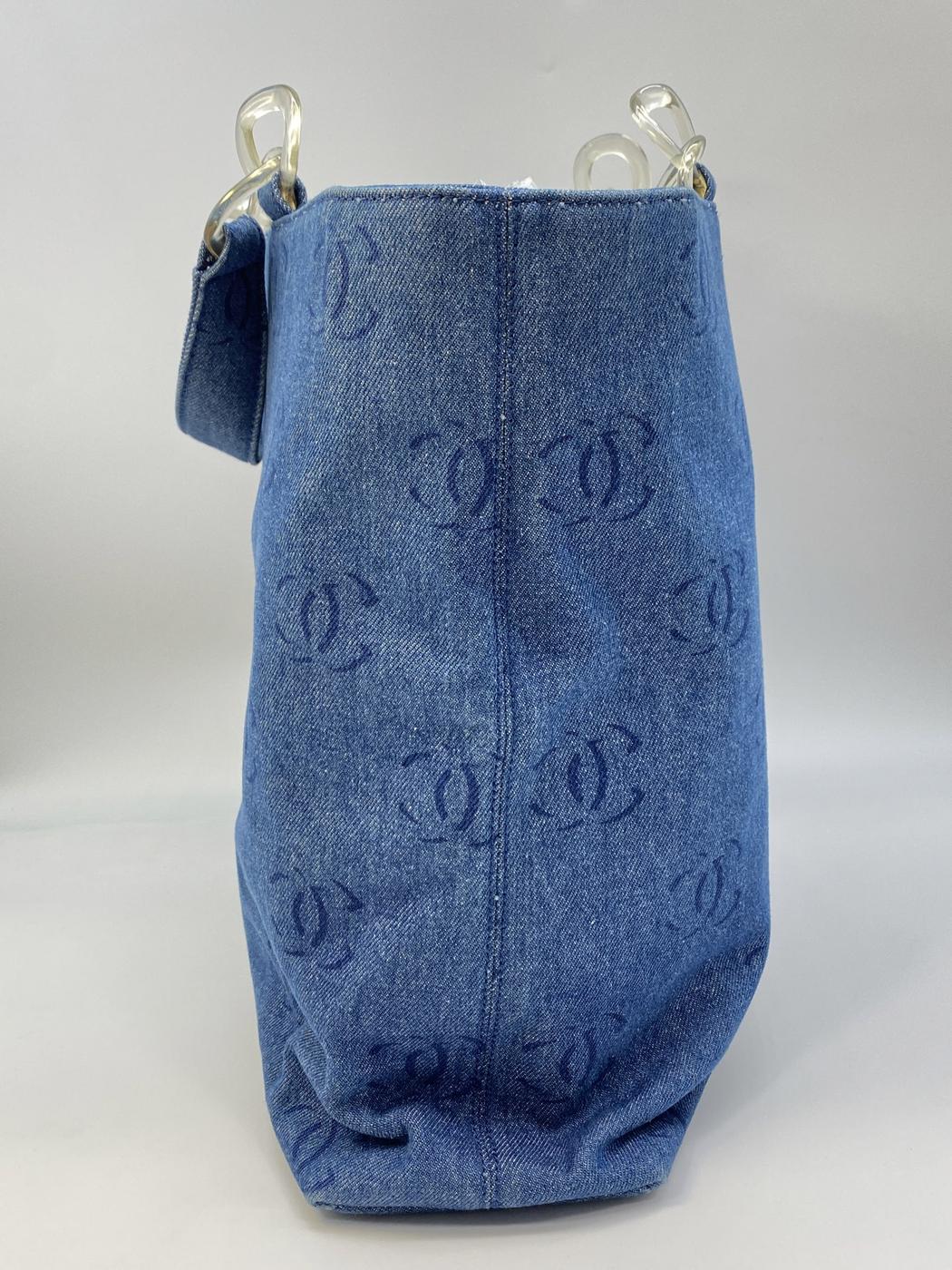 シャネル CHANEL ココマーク プラチェーン トートバッグ A18091 デニム IDG モノグラム 管理番号：8739