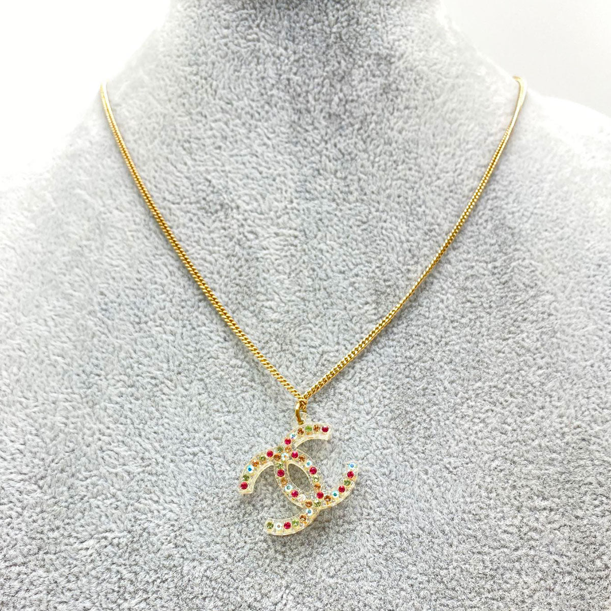 CHANEL Coco Mark Necklace, Multicolored Rhinestones, GP, 2004 Model, Women's, Plastic, Reference Number: 8777