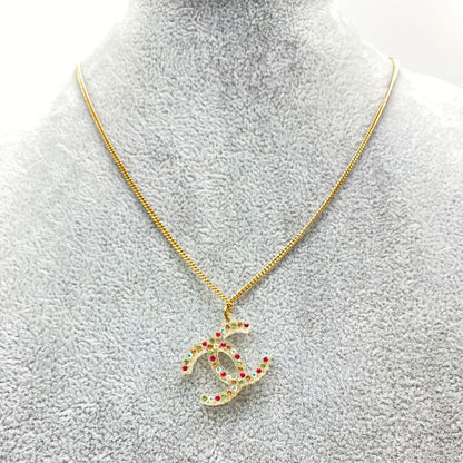 CHANEL Coco Mark Necklace, Multicolored Rhinestones, GP, 2004 Model, Women's, Plastic, Reference Number: 8777
