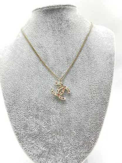 CHANEL Coco Mark Necklace, Multicolored Rhinestones, GP, 2004 Model, Women's, Plastic, Reference Number: 8777