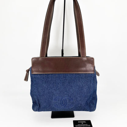 CHANEL シャネル デニム トートバッグ ブルー レザー 2000年製 シール、カード有 管理番号：9027