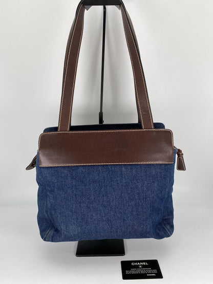 CHANEL シャネル デニム トートバッグ ブルー レザー 2000年製 シール、カード有 管理番号：9027