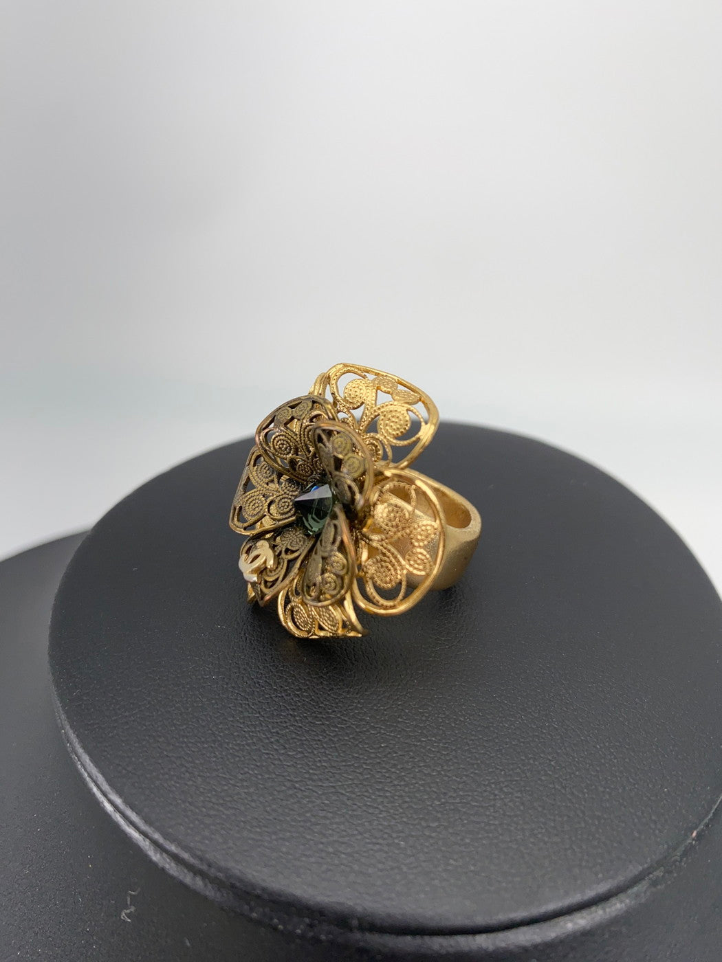 CHANEL Flower Motif Camellia Coco Mark Stone Ring, Size 11, Gold, with Comments, Reference Number: 9137