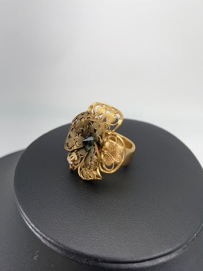CHANEL Flower Motif Camellia Coco Mark Stone Ring, Size 11, Gold, with Comments, Reference Number: 9137