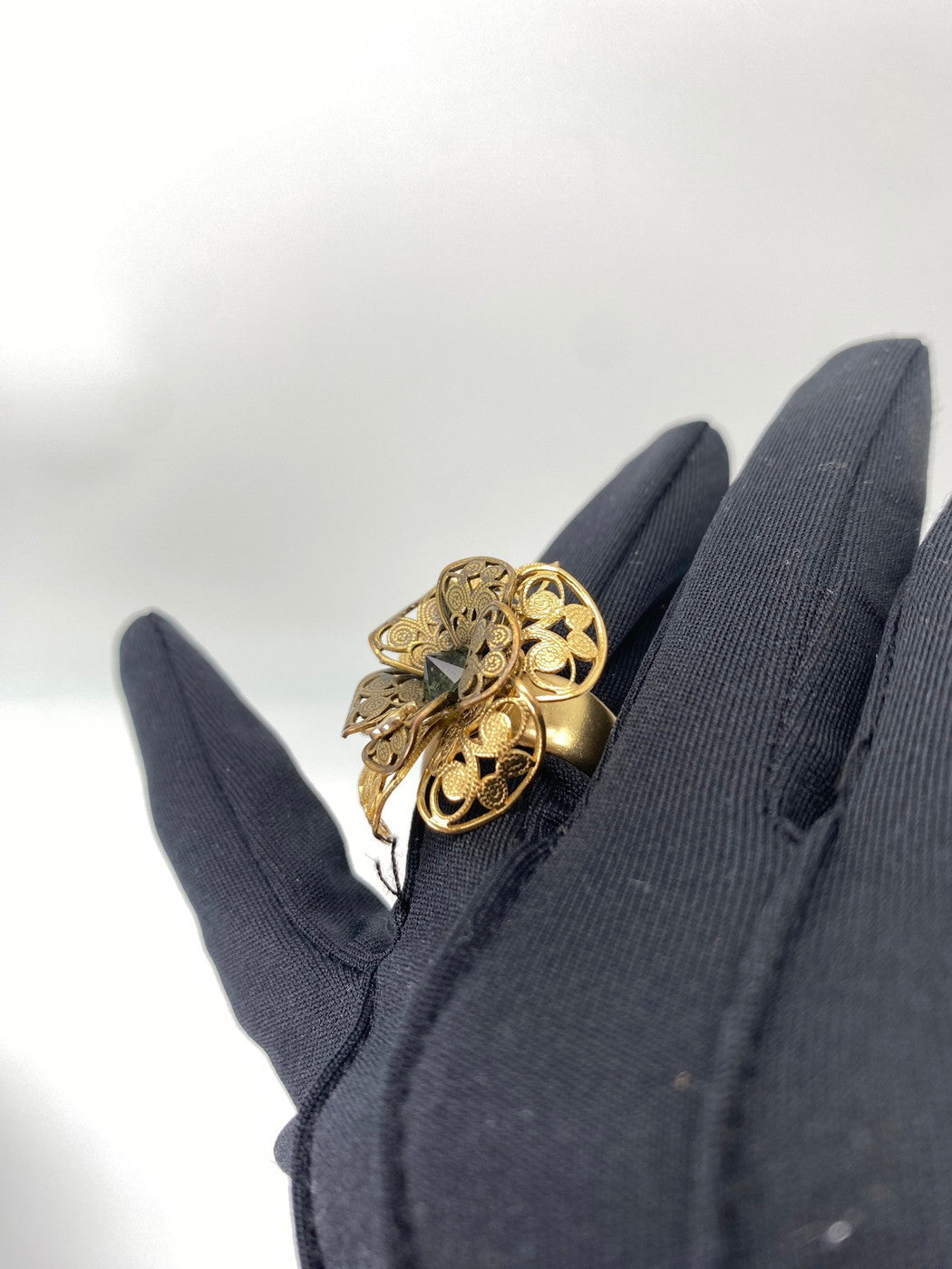 CHANEL Flower Motif Camellia Coco Mark Stone Ring, Size 11, Gold, with Comments, Reference Number: 9137