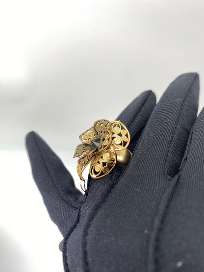 CHANEL Flower Motif Camellia Coco Mark Stone Ring, Size 11, Gold, with Comments, Reference Number: 9137