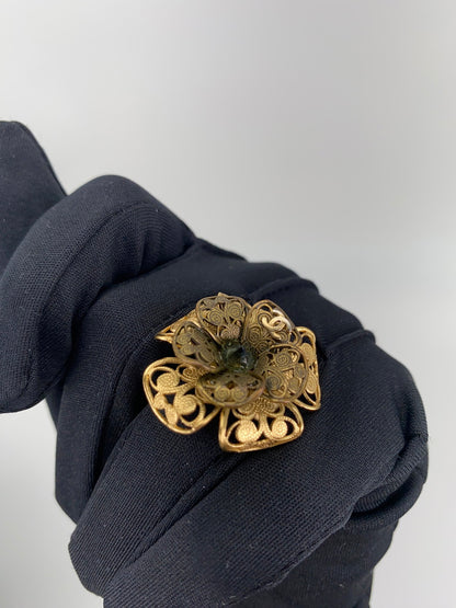 CHANEL Flower Motif Camellia Coco Mark Stone Ring, Size 11, Gold, with Comments, Reference Number: 9137