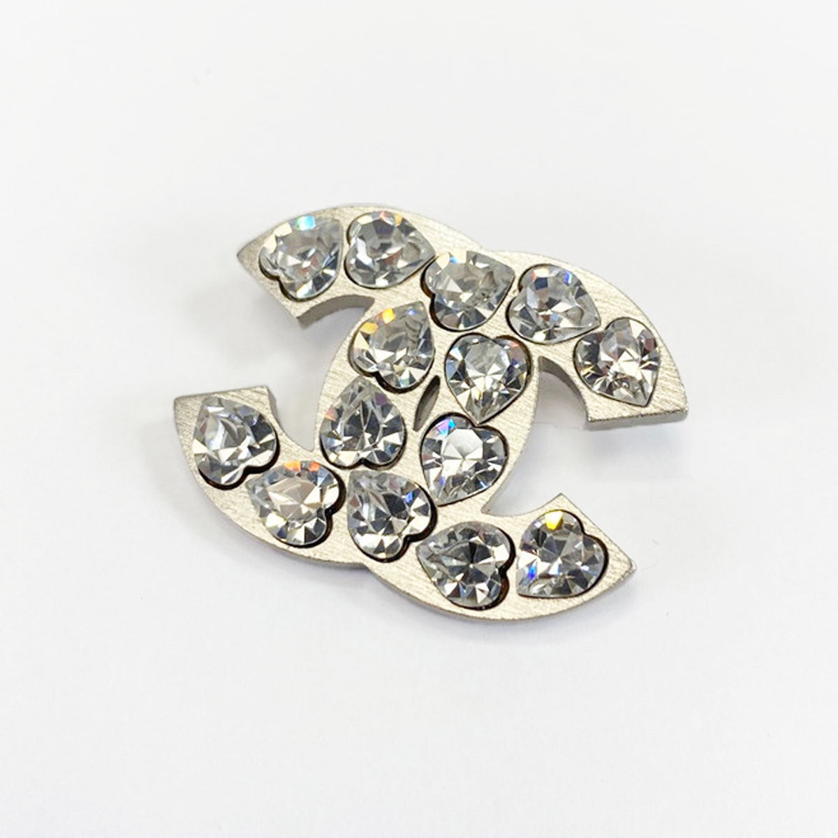 CHANEL Coco Mark Rhinestone Heart Silver Brooch Reference Number: 9543