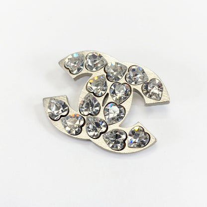 CHANEL Coco Mark Rhinestone Heart Silver Brooch Reference Number: 9543