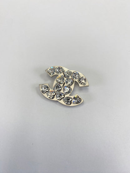 CHANEL Coco Mark Rhinestone Heart Silver Brooch Reference Number: 9543