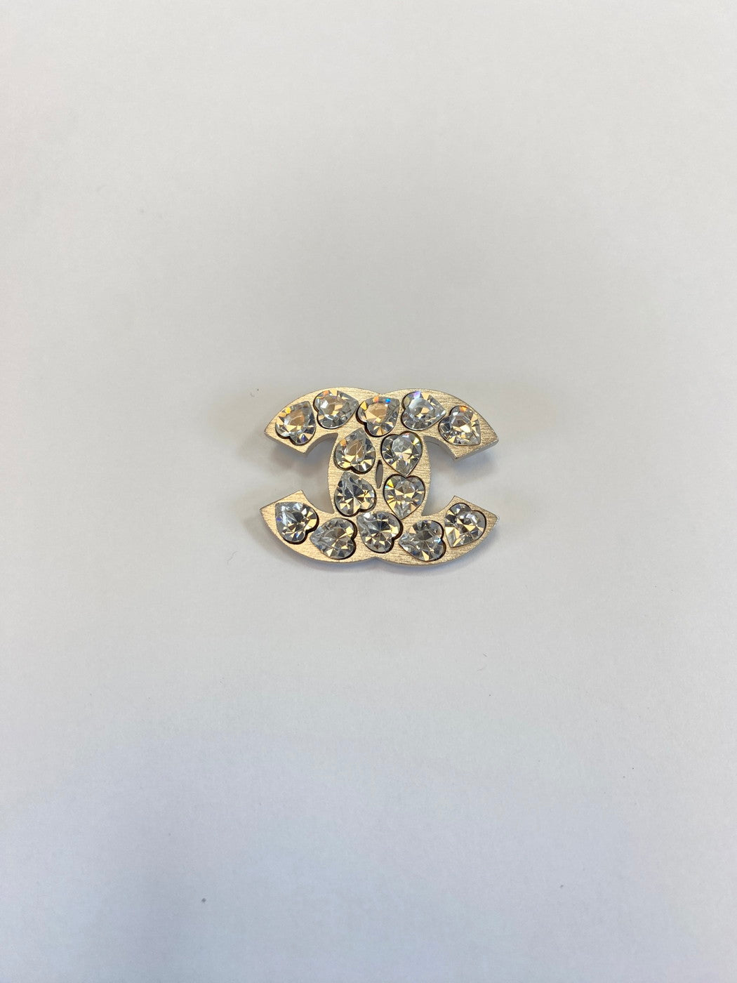 CHANEL Coco Mark Rhinestone Heart Silver Brooch Reference Number: 9543