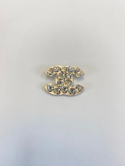 CHANEL Coco Mark Rhinestone Heart Silver Brooch Reference Number: 9543
