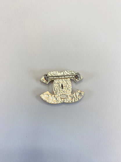 CHANEL Coco Mark Rhinestone Heart Silver Brooch Reference Number: 9543