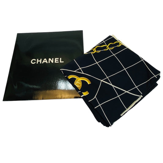 CHANEL シャネル スカーフ 大判 ココマーク マトラッセ ブラック 管理番号：9616