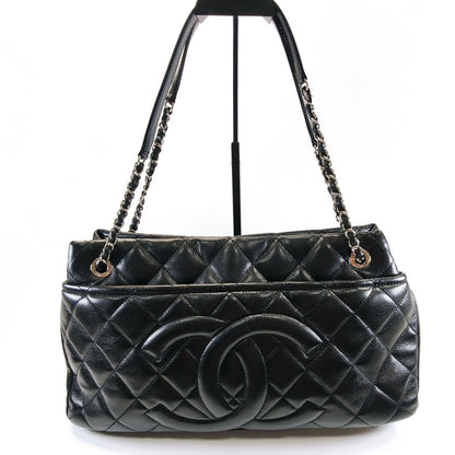 CHANEL シャネル マトラッセ ココマーク トートバッグ チェーンショルダー キャビアスキン 黒 シルバー金具  管理番号：9702