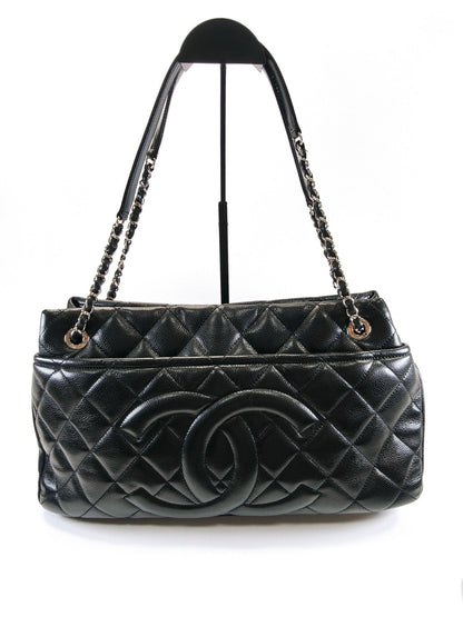 CHANEL シャネル マトラッセ ココマーク トートバッグ チェーンショルダー キャビアスキン 黒 シルバー金具  管理番号：9702