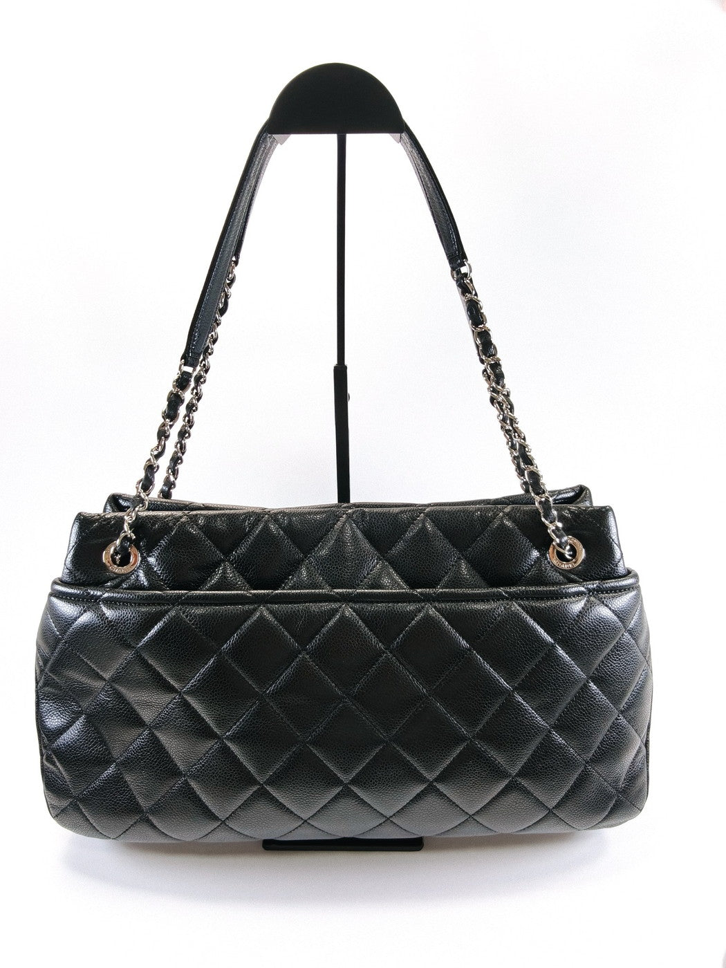 CHANEL シャネル マトラッセ ココマーク トートバッグ チェーンショルダー キャビアスキン 黒 シルバー金具  管理番号：9702