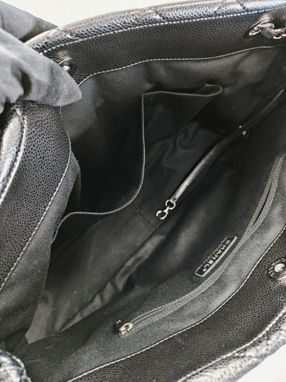 CHANEL シャネル マトラッセ ココマーク トートバッグ チェーンショルダー キャビアスキン 黒 シルバー金具  管理番号：9702