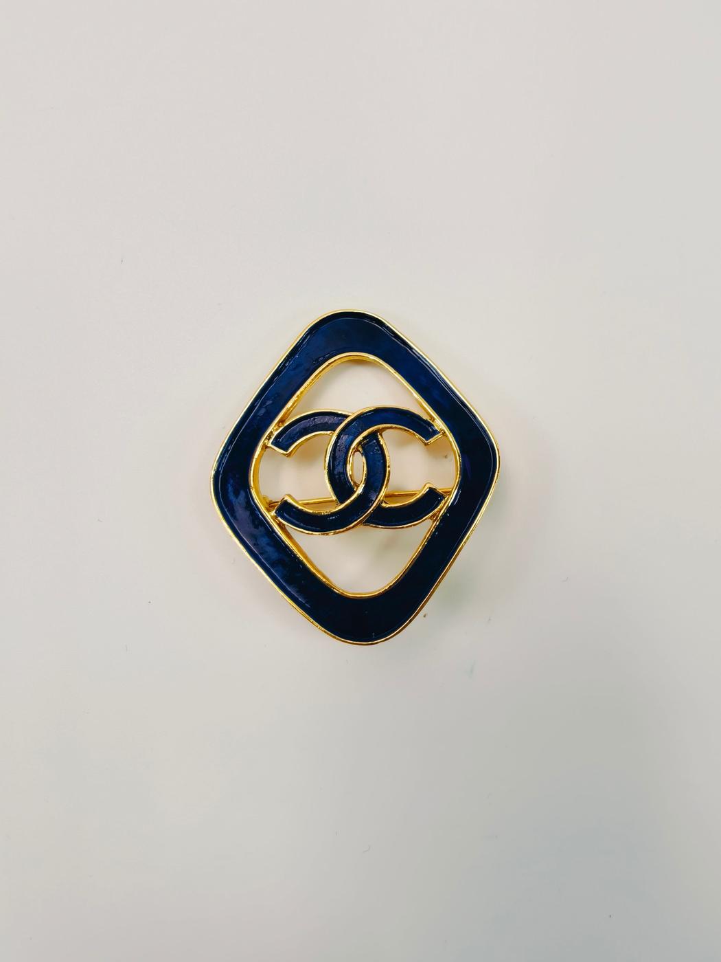 CHANEL Coco Mark Blue x Gold Brooch 93C Pin Brooch Reference Number: 9733