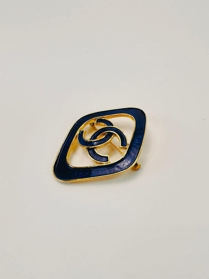CHANEL Coco Mark Blue x Gold Brooch 93C Pin Brooch Reference Number: 9733