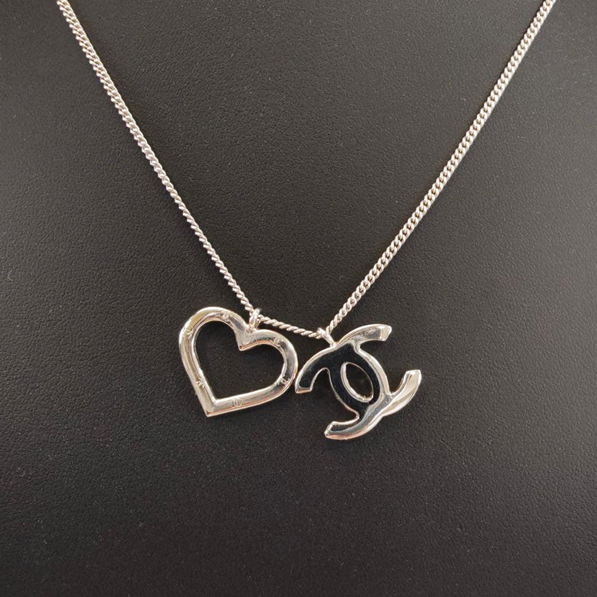 CHANEL Coco Mark Heart Motif Necklace in Silver, Reference Number: 9814