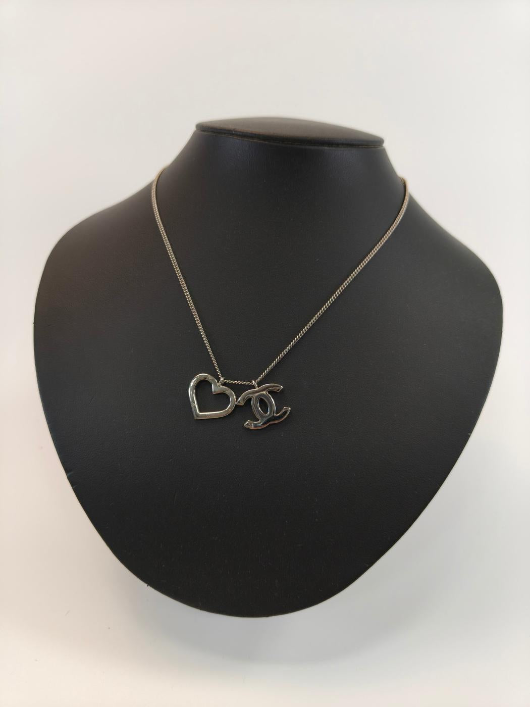 CHANEL Coco Mark Heart Motif Necklace in Silver, Reference Number: 9814