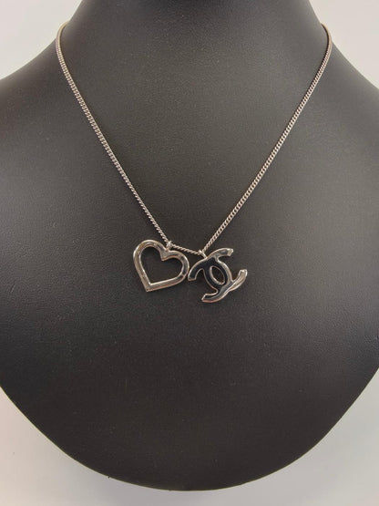 CHANEL Coco Mark Heart Motif Necklace in Silver, Reference Number: 9814