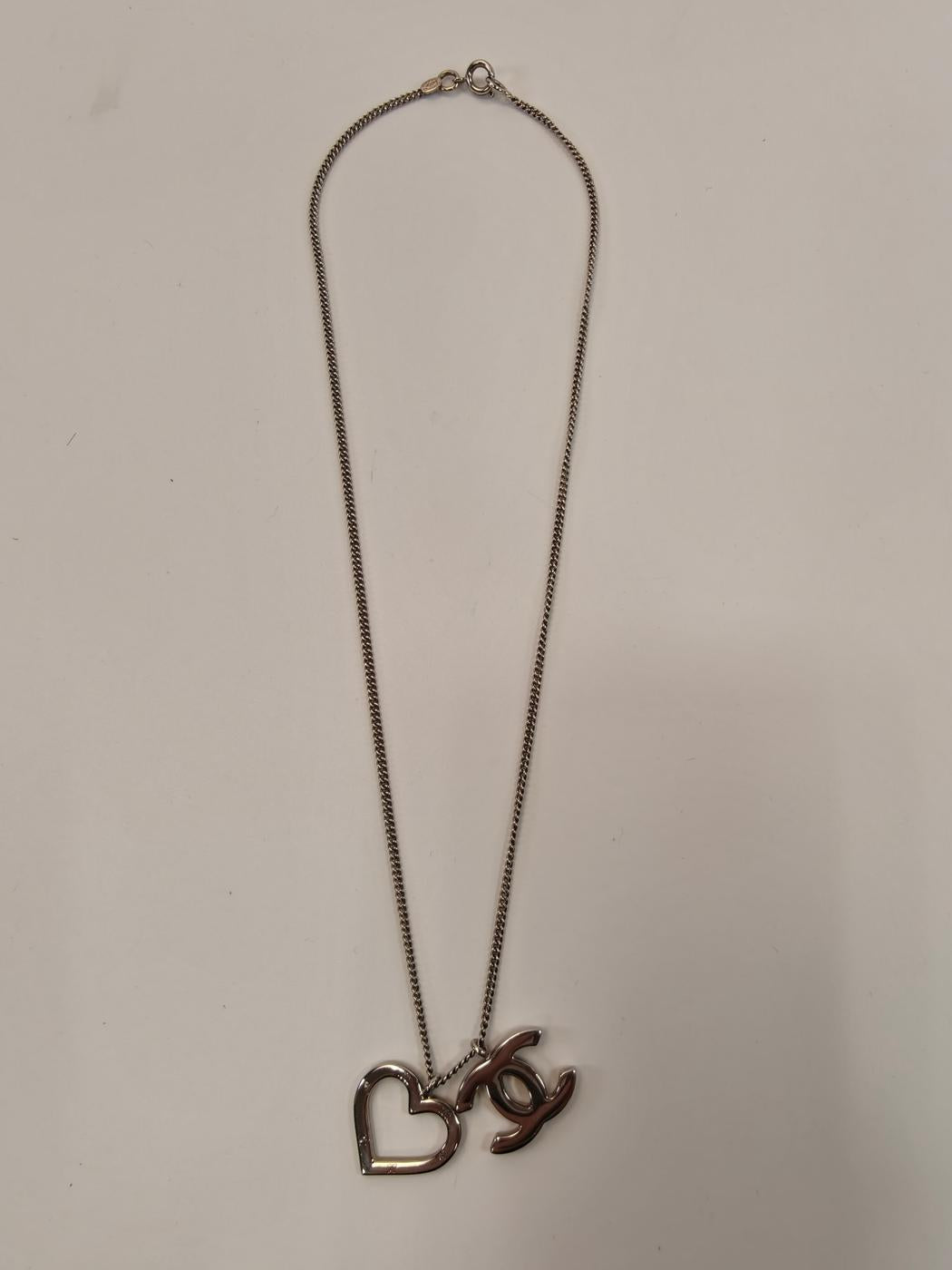 CHANEL Coco Mark Heart Motif Necklace in Silver, Reference Number: 9814