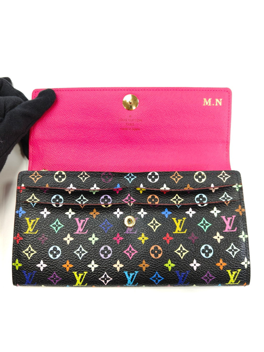 LOUIS VUITTON 路易威登 Monogram Multicolore Porte Tresor International 钱夹 黑色×粉色 商品编号：10847