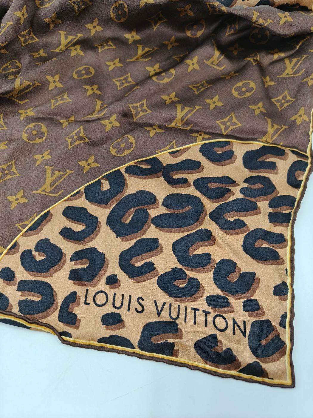 Louis Vuitton ルイヴィトン カレ・モノグラム レオパード シルク スカーフ ブラウン 管理番号：11122