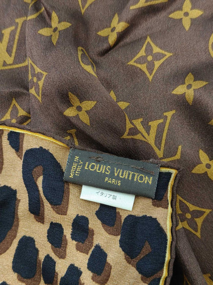 Louis Vuitton ルイヴィトン カレ・モノグラム レオパード シルク スカーフ ブラウン 管理番号：11122
