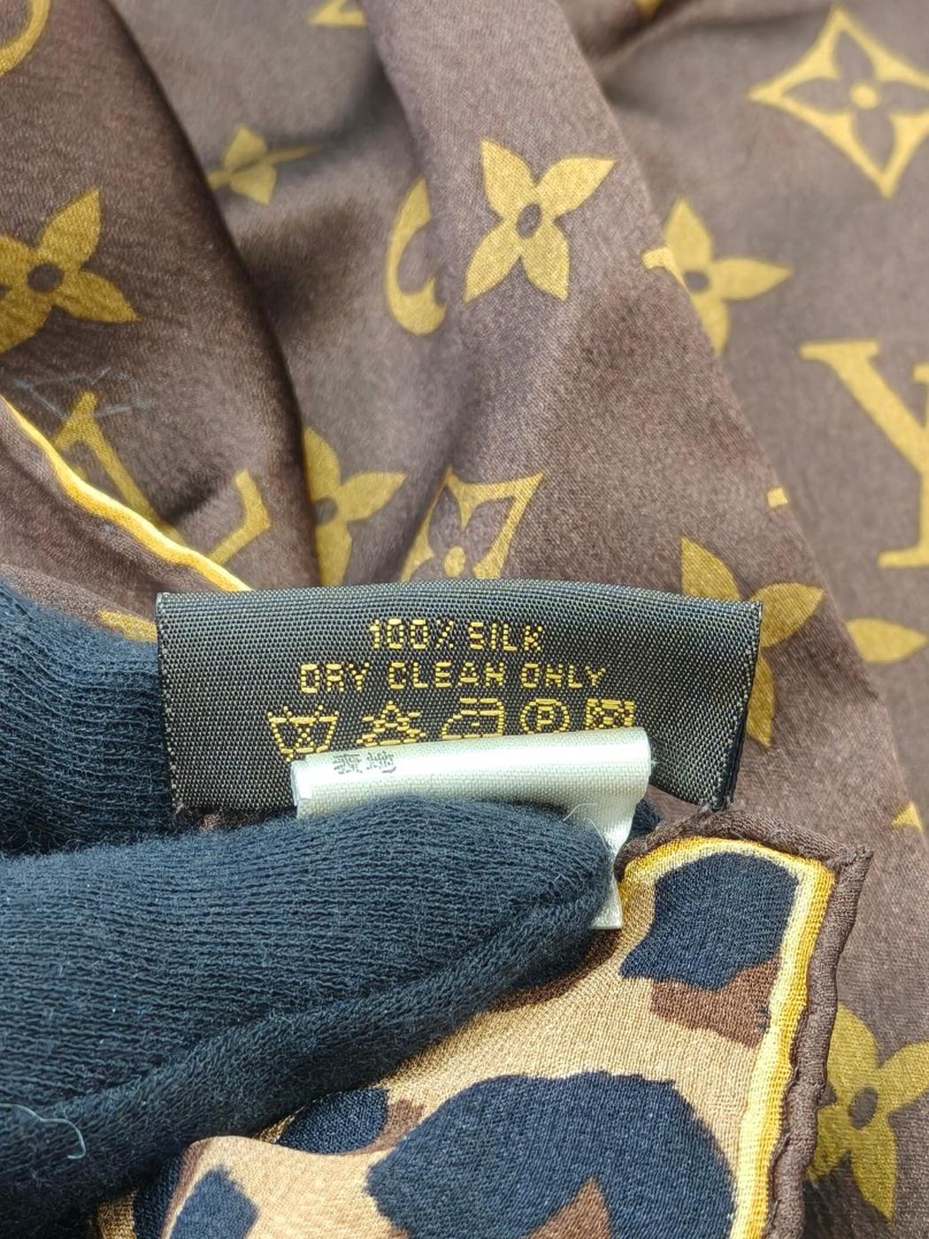 Louis Vuitton ルイヴィトン カレ・モノグラム レオパード シルク スカーフ ブラウン 管理番号：11122