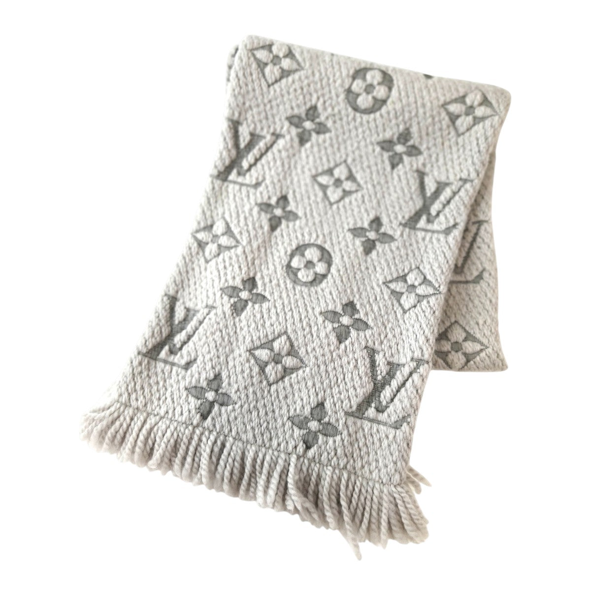 Louis Vuitton エシャルプ ロゴマニア グリペルル マフラー グレー イタリア製 管理番号：11758