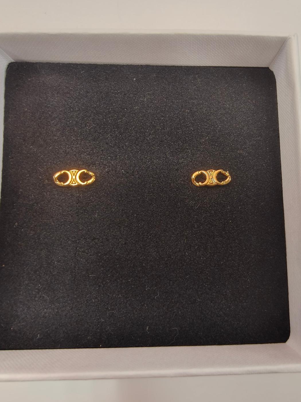 Celine Triomphe Gourmet Stud Earrings, Gold, Reference Number: 10259